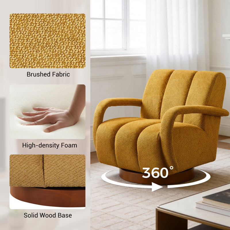 Swivel Upholstered Accent Armchair, Yellow