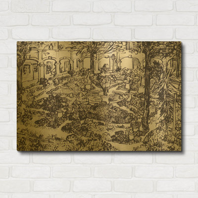 «Garden Of The Hospital In Arles» par Vincent Van Gogh, art mural en métal doré, 36 po x 24 po