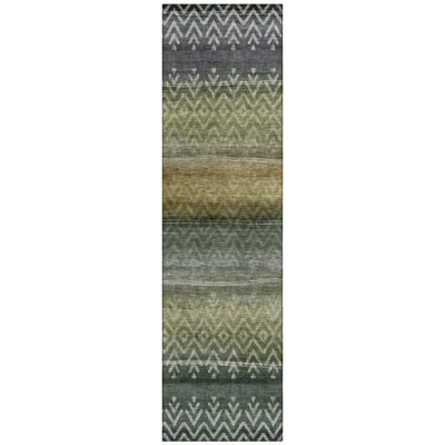Machine Washable Indoor/Outdoor Xhevrie Green Rug