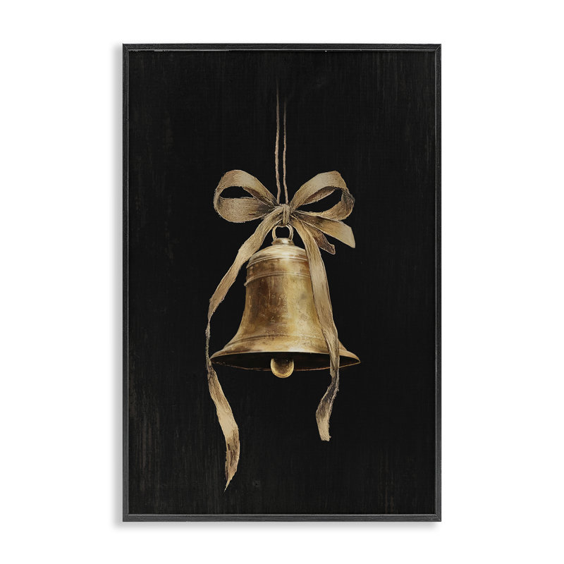 Rétro cloche des Fêtes sur art giclée encadrée, design par lettré et doublé, H 30 po x l 20 po, Giclée encadrée noir minuit