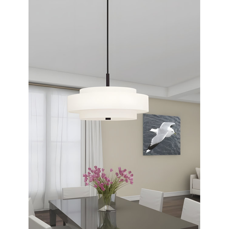 Livex Lighting Transitional Pendant Light With Fabric Shade, Adjustable Height, Steel Build, Damp Rated For Indoor Use