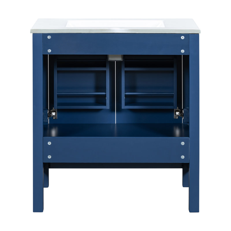 Meuble-lavabo de 30 po avec lavabo simple, meuble-lavabo sous comptoir, armoire de rangement avec 2 portes et tiroir, Bleu