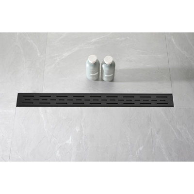 28 Inch Linear Shower Drain With Removable Brick Patterned Grate Cover, 304 Stainless Steel Shower Floor Drain With Hair Strainer And Leveling Feet