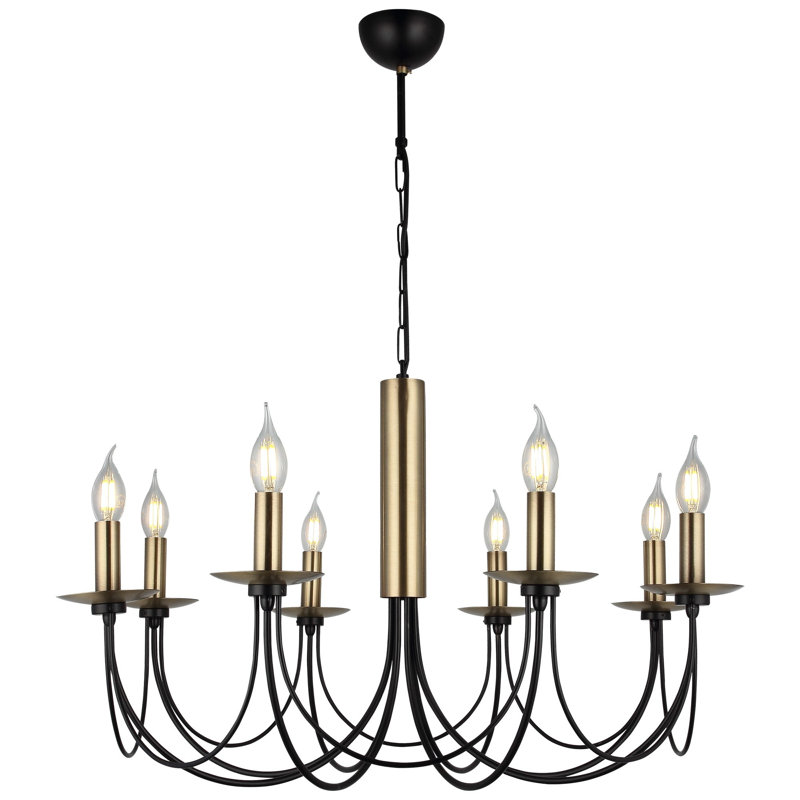 Elegant Metal Chandelier, Antiquation & Black Finish, Adjustable Height 25.6 - 33.5 inches | 8 x E14 Socket (Max 40W) | Stylish Lighting Fixture for Dining Room, Living Room, or Entryway | Modern & Durable Design