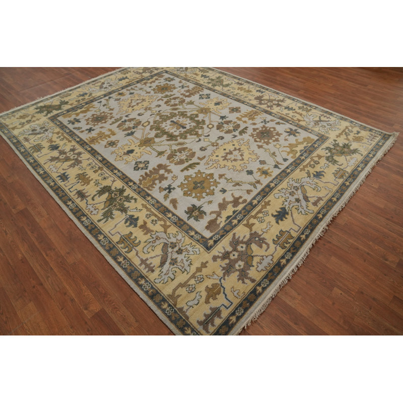 Tapis indien transitionnel fait à la main à motif floral Oushak 8 x 10