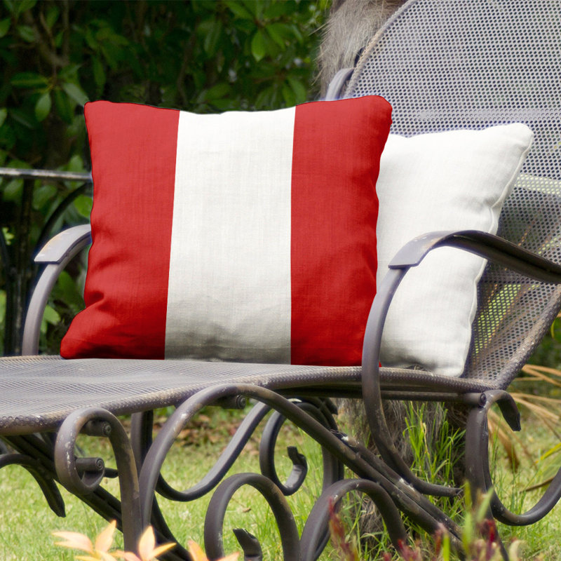 Striped Outdoor Reversible Throw Pillow, 16" H x 16" W, Red