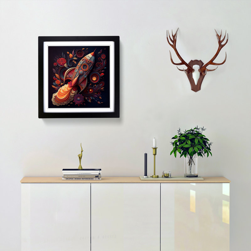 Rocket Paisley - Single Picture Frame Print on Wood, Black