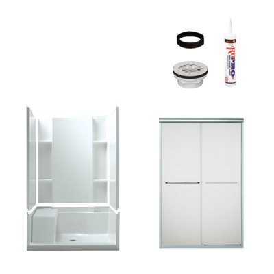 Accord 48" W x 74.5" H Framed Rectangle Sliding Shower Stall with Seat and Base Included