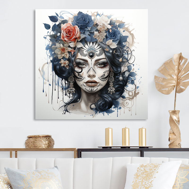 Jour des morts, Diva, aquarelle mexicaine III - art mural mexicain en métal, H 36 po x l 36 po