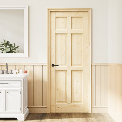6 Panel Door Slab, Solid Wood Slab Door, Suitbale For Living Room, Pantry, Laundry Room As Prehung, Pocket Door, French Door, Barn Door, Pine Wood Door, Unfinished