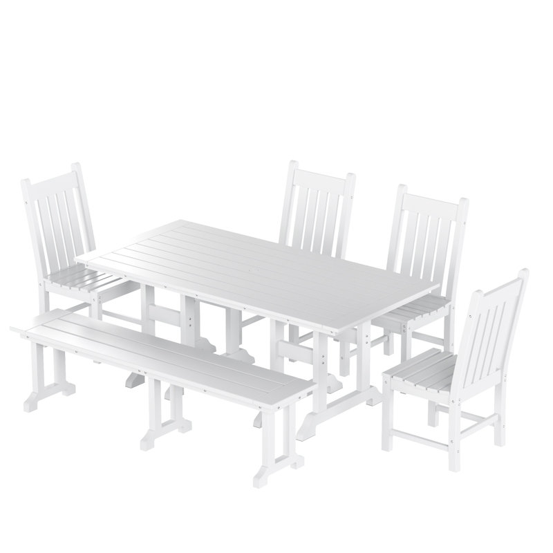 Laguna 6 - Person Patio Dining Set with Rectangular Table, White
