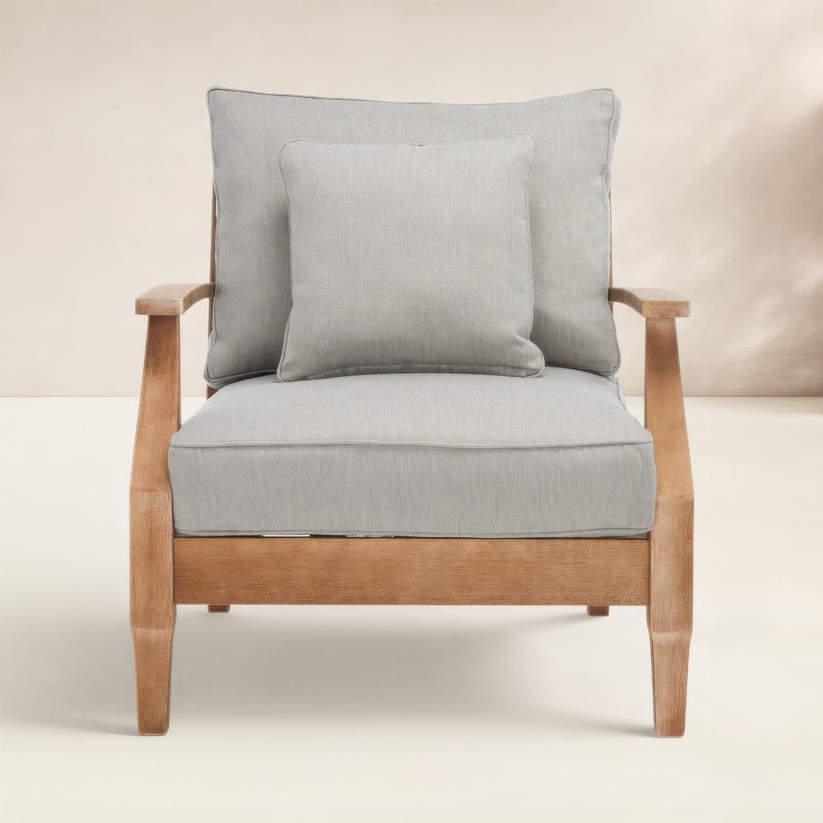 Samya Outdoor Chair with Cushions, Grey Performance Linen, Natural