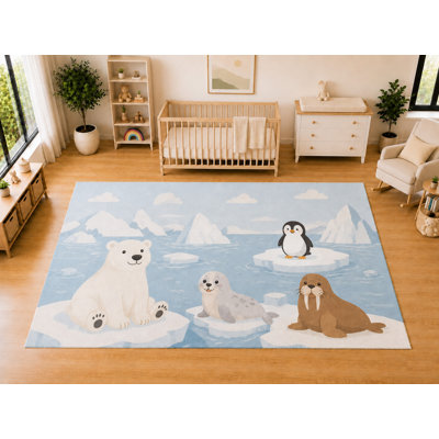 Tapis pour animaux arctiques 6 pi 7 po x 9 pi 10 po «Ultra Léger» pour chambre d'enfant, chambre de bébé, salle de jeux, tapis intérieur doux à poils courts, ours polaire, phoque, morse, décor