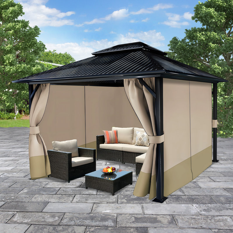 4-Panel Outdoor Gazebo Curtains, Sand Yellow/Khaki, 82.7" H x 144" W144" D