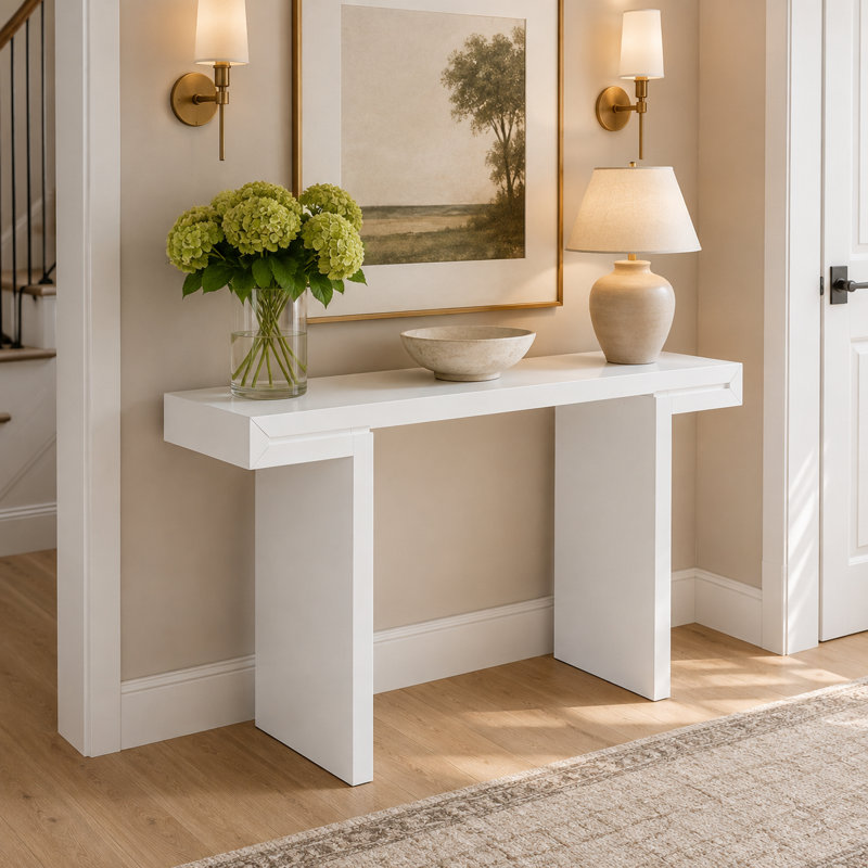 Console de style moderne de 60 pouces avec finition peinte et pieds réglables pour le salon, l'entrée ou le couloir., Blanc