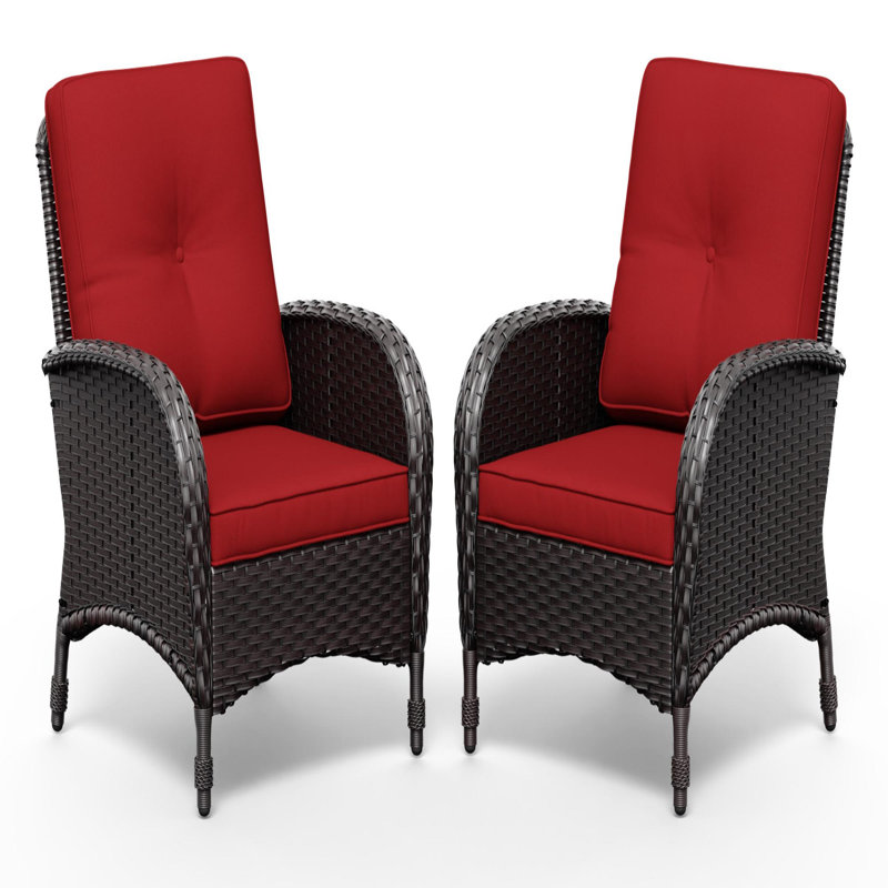 Chaises de patio d'extérieur en osier toutes saisons avec coussins rouges de 4 po (ensemble de 2), Rouge, 1