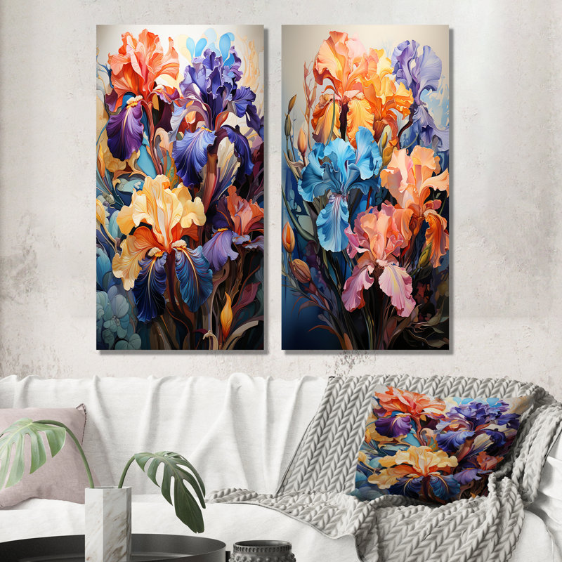 Iris colorés avec leurs courbes distinctives - Iris, ensemble de 2 reproductions d'art sur toile, Toile tendue