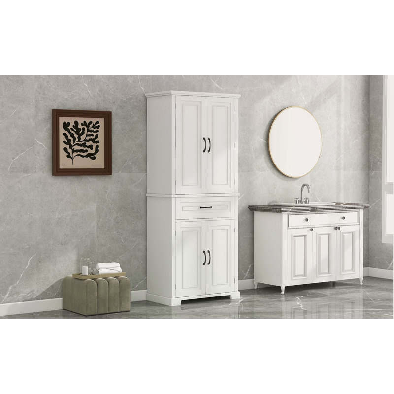 Bathroom Storage Cabinet With Doors And Drawer, Multiple Storage Space, Adjustable Shelf, White