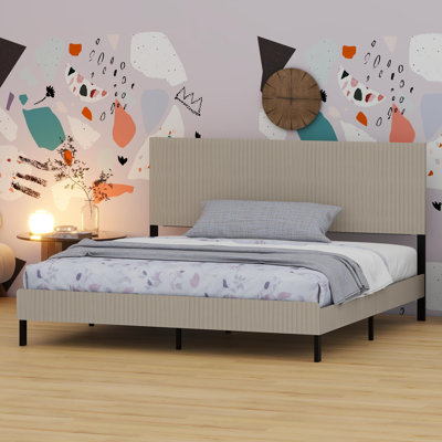 Effortless Assembly Bed Frame Featuring A Wrapped Headboard In Refined Minimalist Style