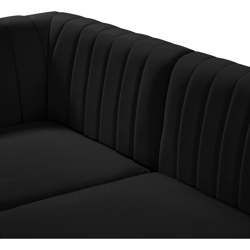 Canapé modulaire en velours réversible de 145 po de largeur Enson, Velours noir