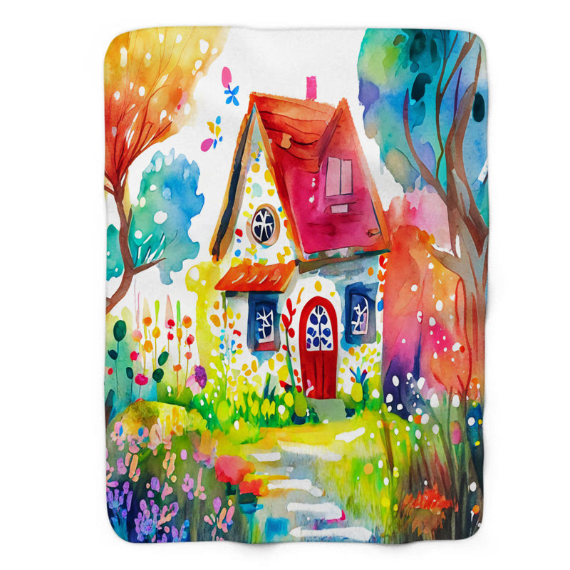 Motif Groovy - 1 pièce Sherpa Premium, Grand lit, Rouge / vert sauge / bleu