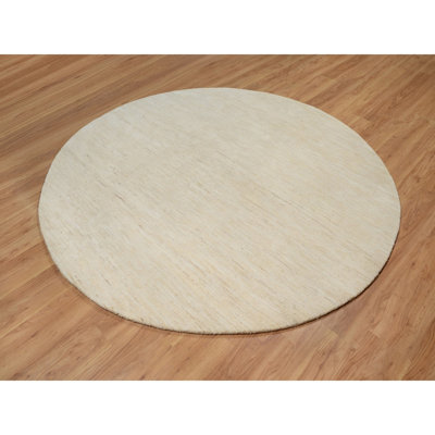 Tapis 7 pi 9 po x 7 pi 9 po blanc pur en laine, moderne, motif uni, Lori Buft Gabbeh, épais et moelleux, rond, noué à la main, tapis oriental