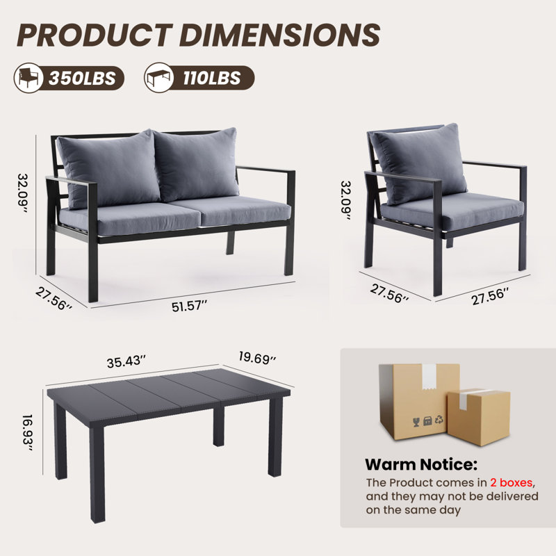 Ensemble de patio confortable en métal toutes saisons pour le jardin avec un design moderne
