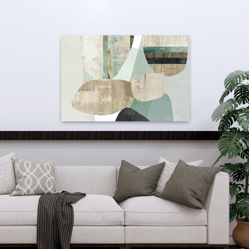 Céladon mixte abstrait art côtier biologique moderne, H 32 po x l 48 po