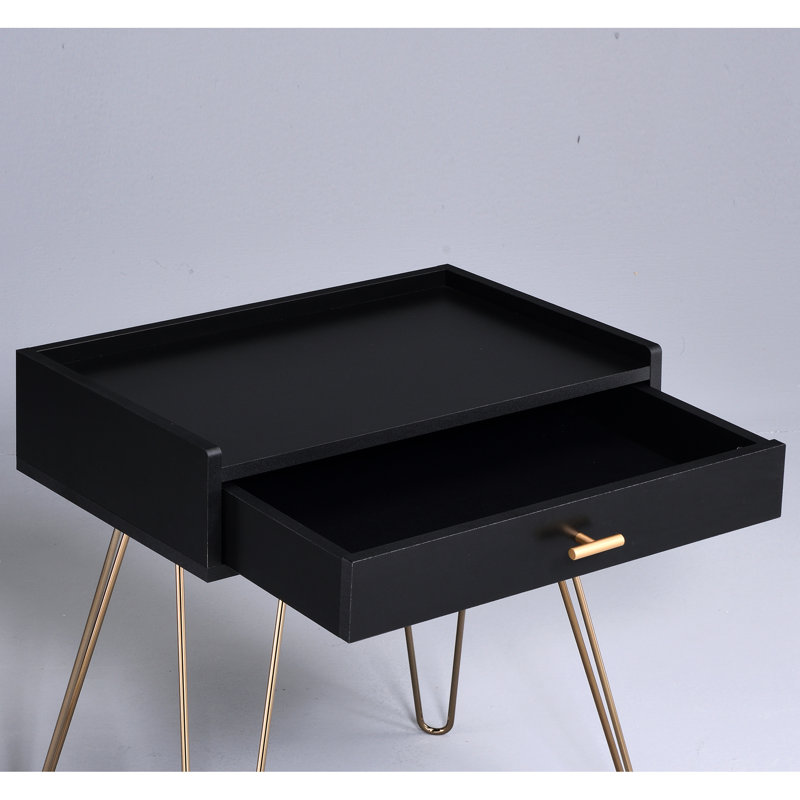 Table de bout en bois avec rangement noir et doré - compartiment l 22 po x P 14 po H 24 po