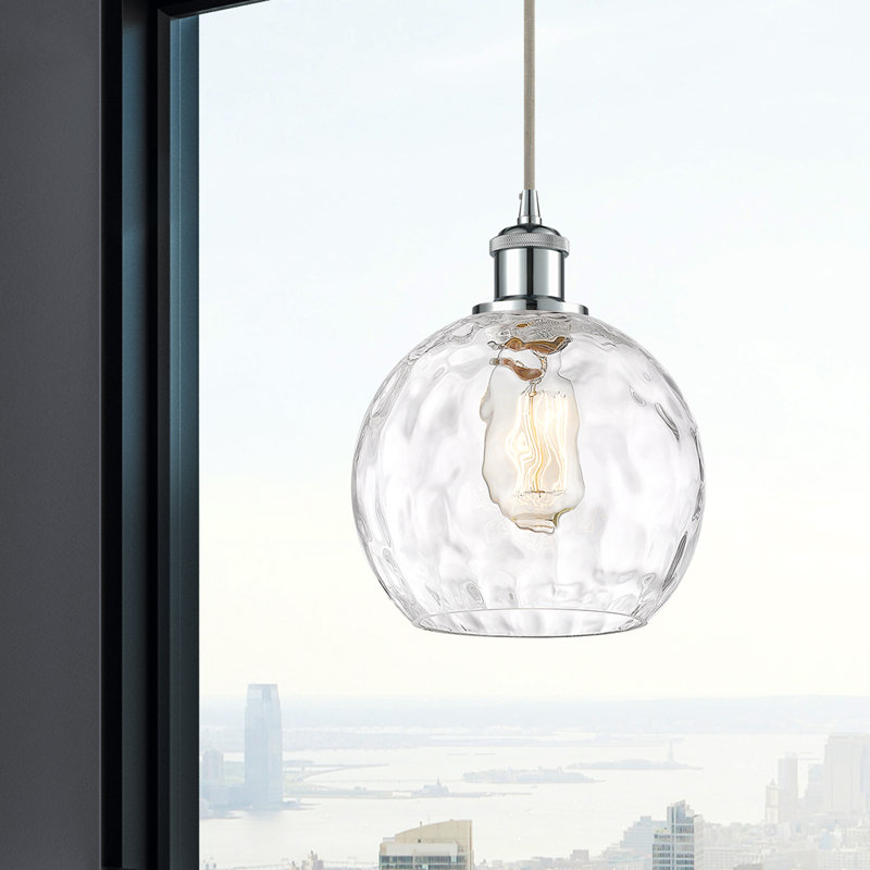 Luminaire suspendu sphère 1 lumière Roxane, Ampoule non incluse, H 10 po x l 8 po x P 8 po, Chrome poli