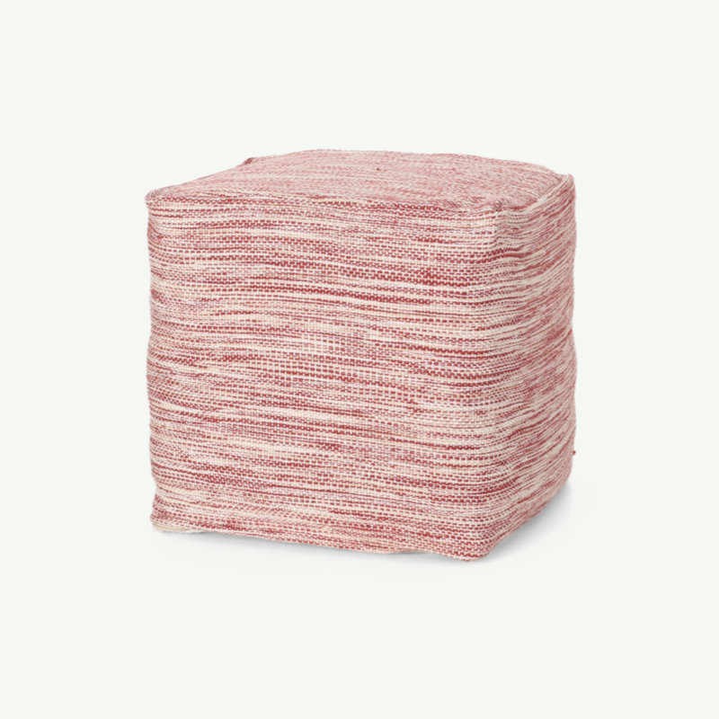 Enigma Yarn And Cotton Square Pouf, Red And White