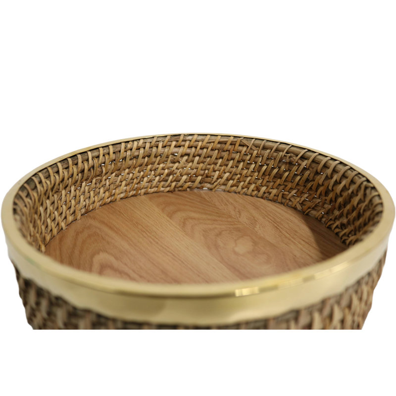 Plateau à rebord ovale en laiton avec base en bois Home & Manor