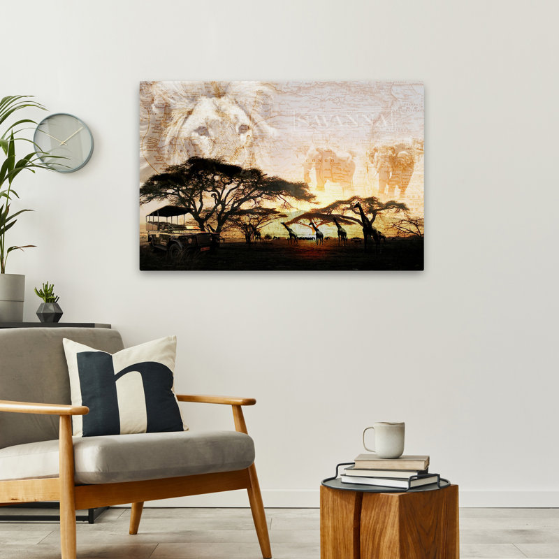 Savane - art des lions d'Afrique, H 24 po x l 36 po