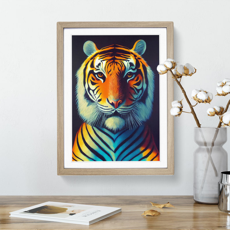 Tiger in Technicolour - Framed Print, 64cm H x 46cm W x 2cm D, Oak