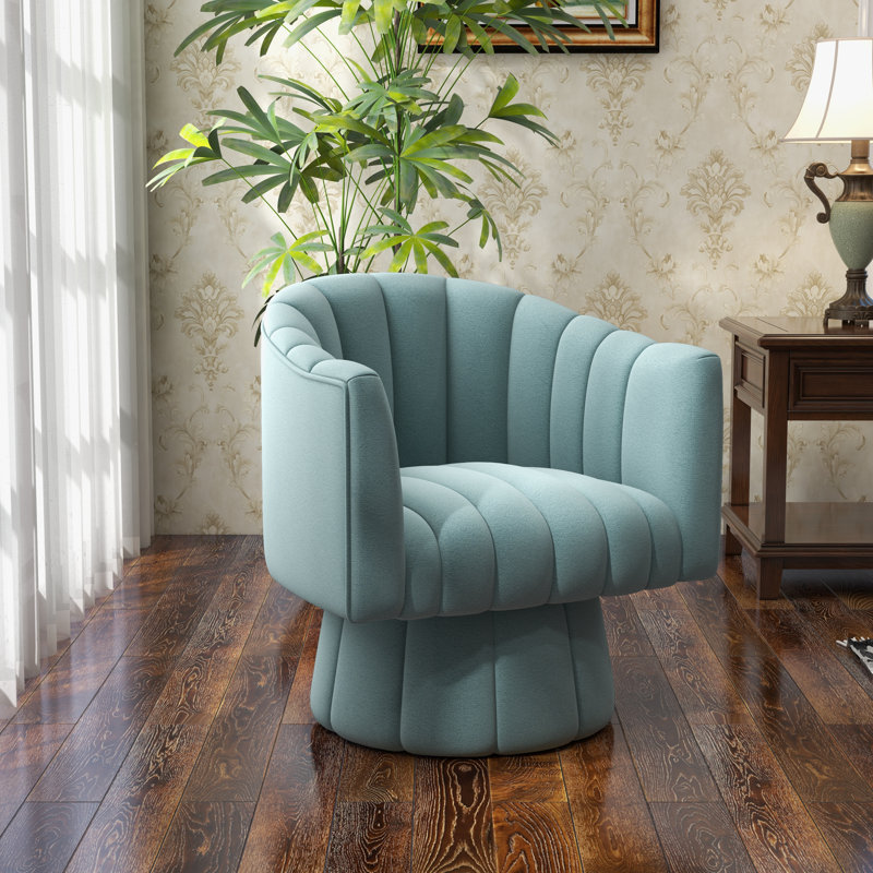 Aynur Velvet Swivel Barrel Chair, Blue