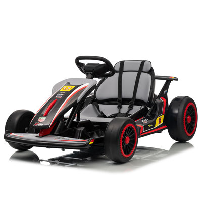 Kart électrique Mukidy 24 V, chariot de dérive pour les enfants de 6 à 12 ans, cadeaux d'anniversaire pour enfants, kart électrique à piles pour l'extérieur avec démarrage en douceur, musique et ceinture de sécurité - gris