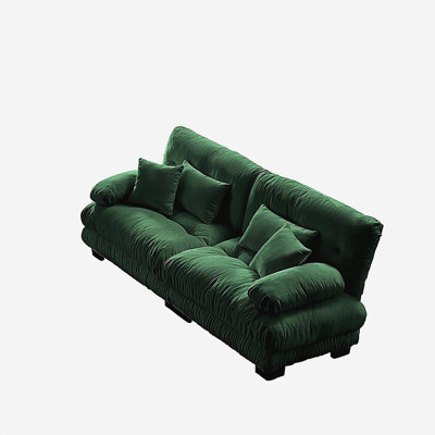 Canapé 2 places pour le salon, canapé en chenille à 2 places avec 2 coussins lombaires et 2 coussins décoratifs, vert chenille
