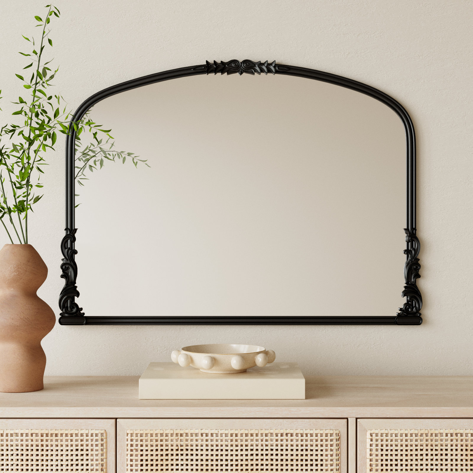 Keith 38" Accent Mirror, Satin Black, Horizontal, 28" H x 38" W