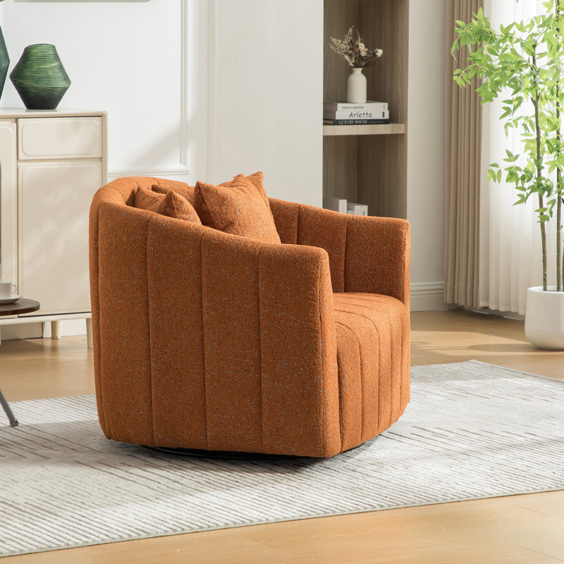 39"W Upholstered Oversized 360° Swivel Accent Barrel Chair, Orange, Chenille