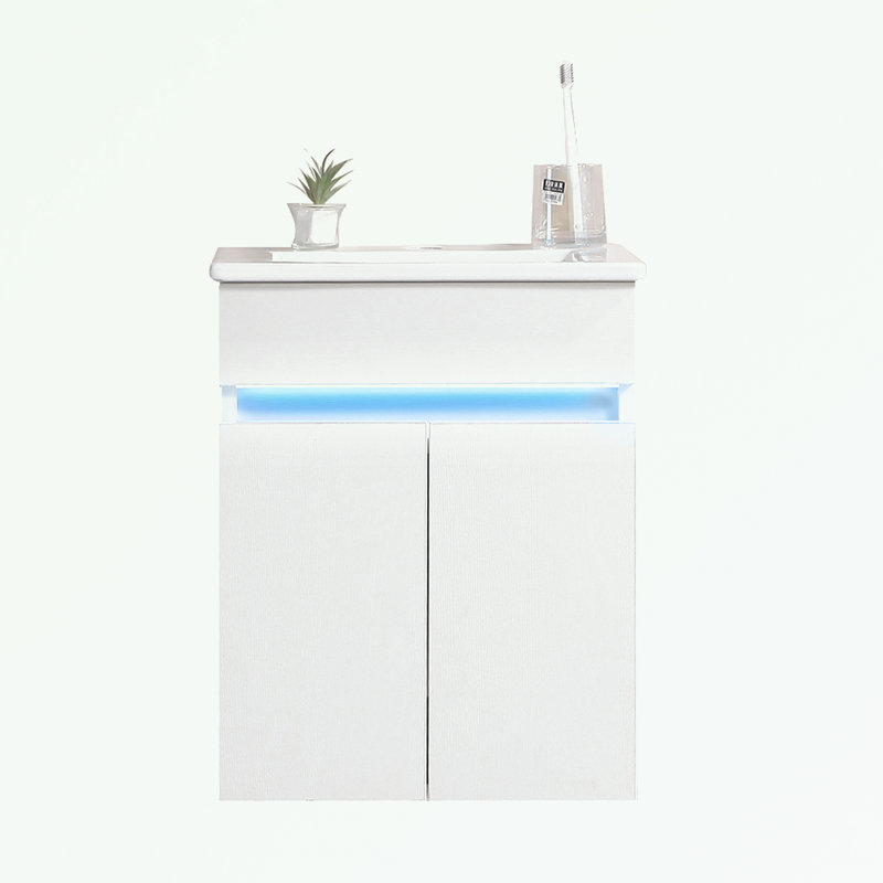Meuble-lavabo mural avec lavabo, lumière de détection et espace de rangement
