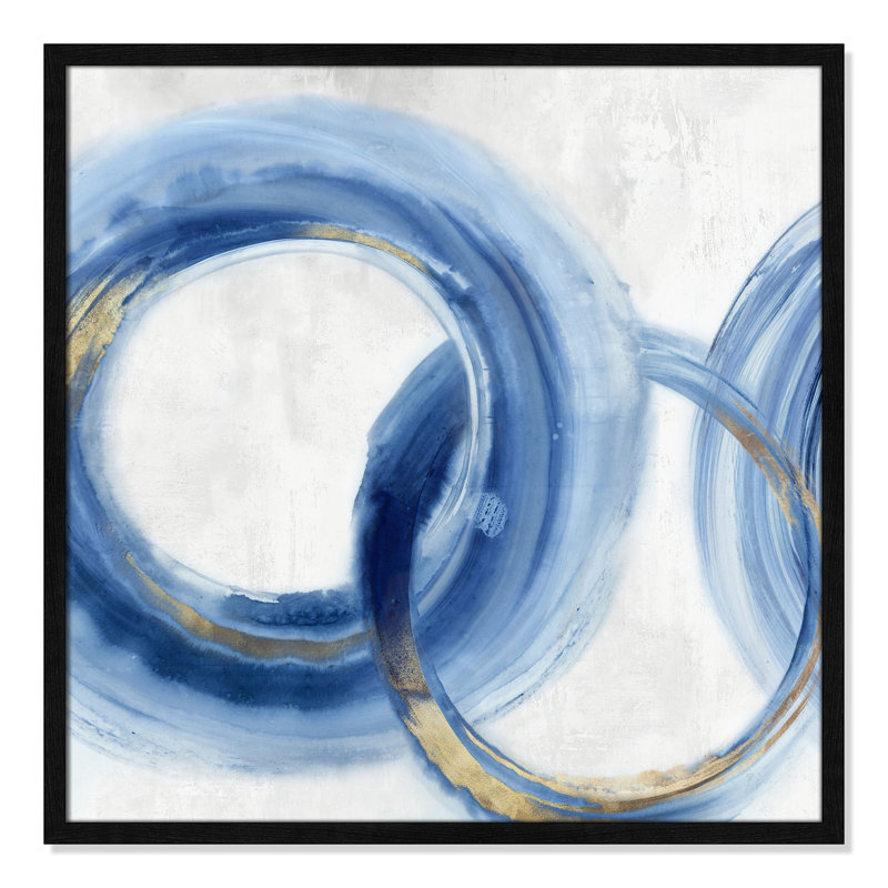 «Blue Cosmic Cascade II» par Emma Peal, H 27,5 po x l 27,5 po x P 0,75 po, Pas de tapis, Papier avec cadre simple noir