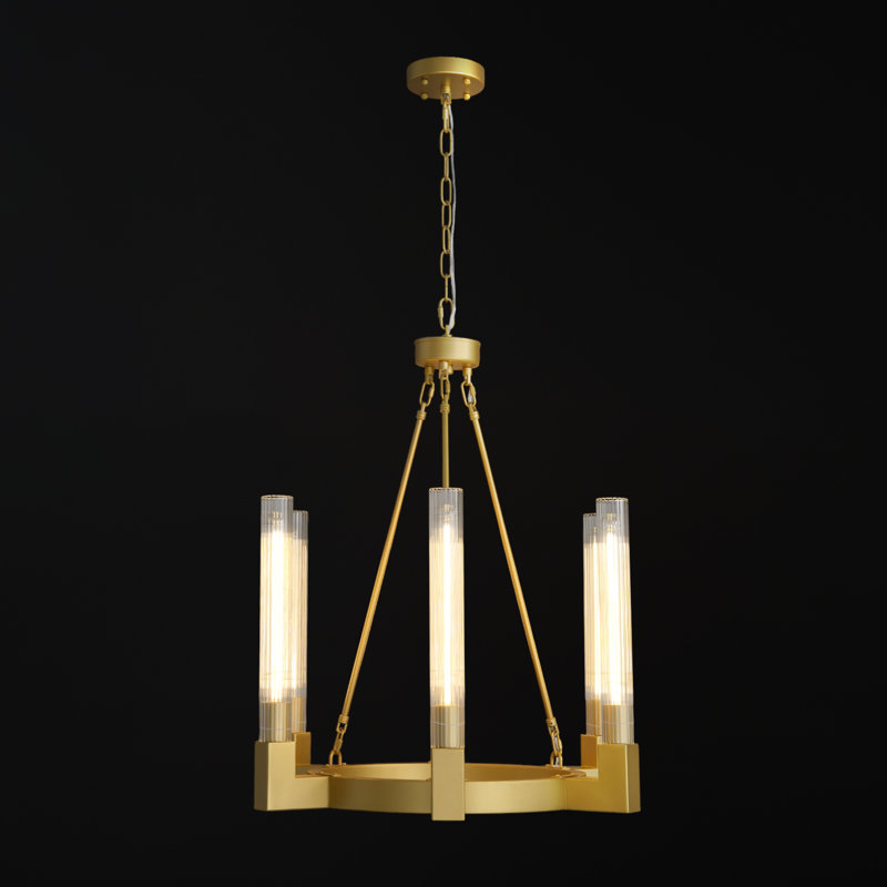 Lustre rond pour îlot de cuisine 6 lumières Jeitt, Laiton