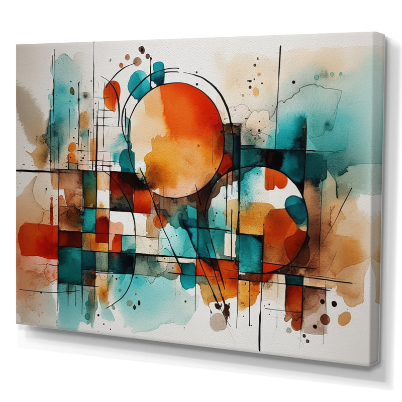Orange orange géométrique - art mural abstrait géométrique, H 12 po x l 20 po x P 1 po, Toile tendue