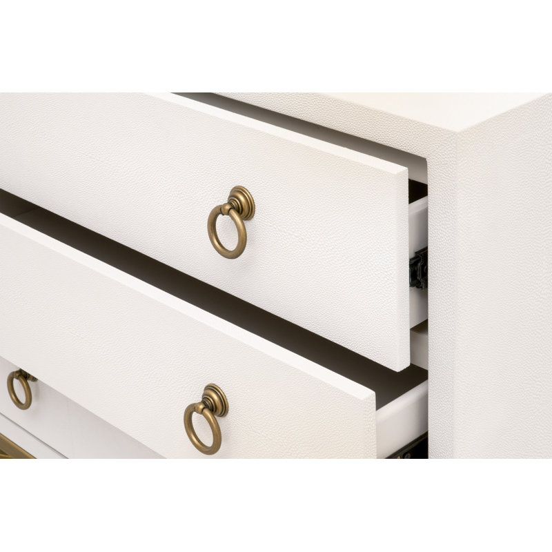 Cream and Gold 3-Drawer Faux Shagreen Nightstand