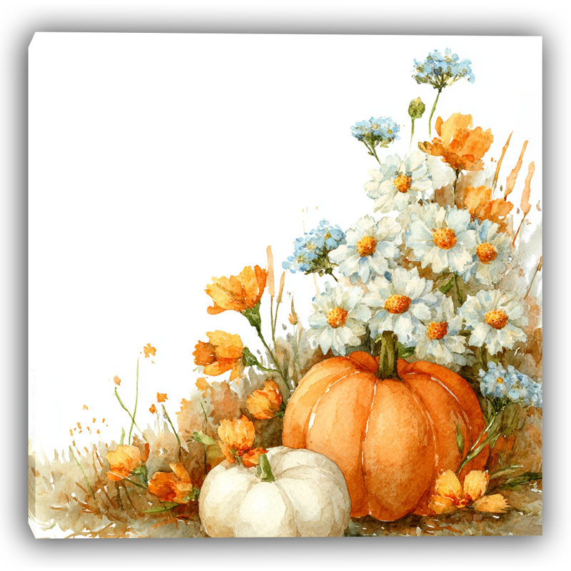 Art automnal sur toile tendue citrouilles, H 20 po x l 20 po
