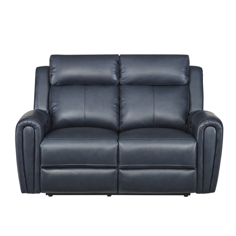 60.5''Wide Genuine Leather Power Reclining Loveseat With USB Charger and Ergonomics Backrest, Blue