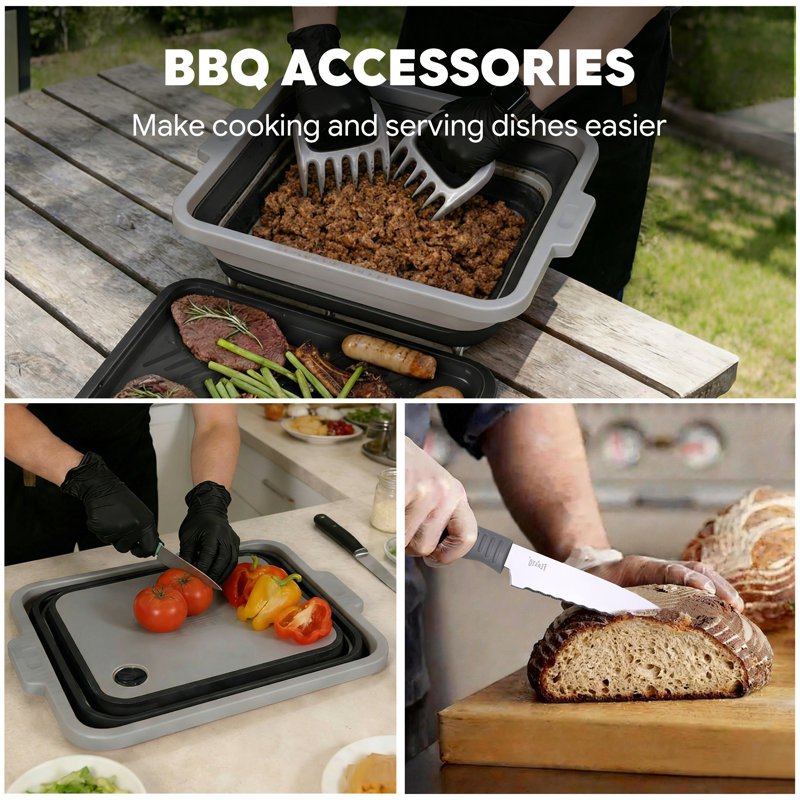 Barbecue au propane à 4 brûleurs avec cuve de préparation pour barbecue pliable Feasto