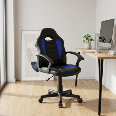 Gaming Chair, Racing-Style, Height-Adjustable And Swivelling, Minimalist Design, Black + Blue