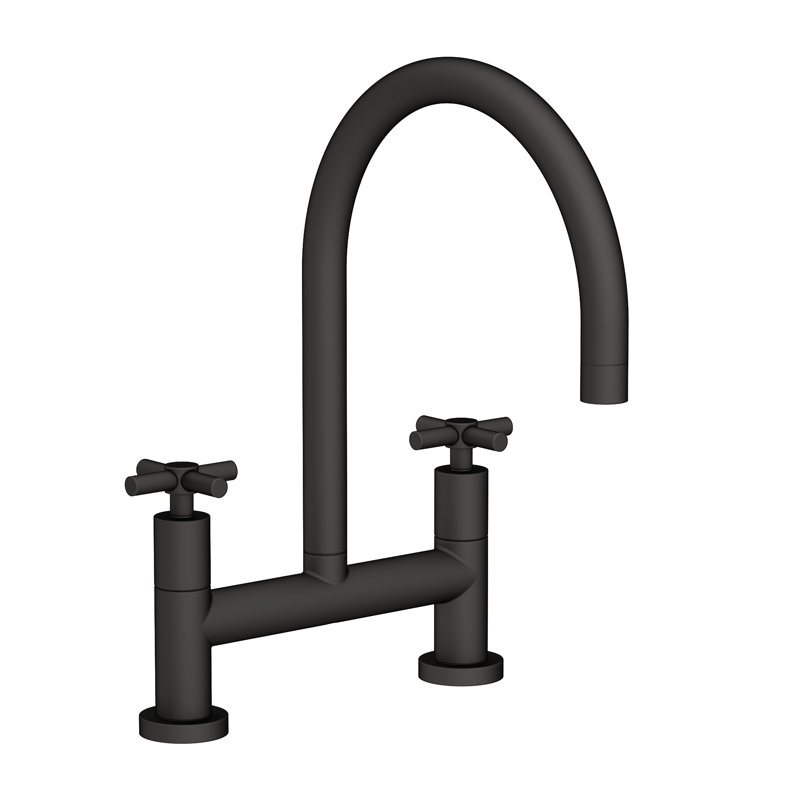 East Linear Kitchen Bridge Faucet, Flat Black, Knob/Cross handle