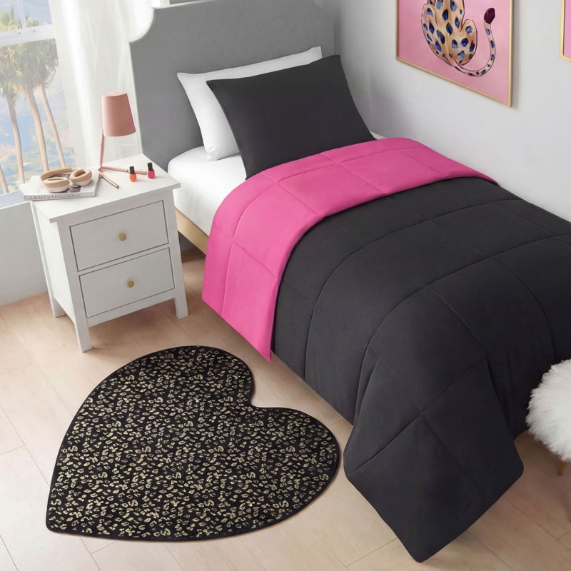 Juicy Couture Metallic Leopard Plush Rugs, Black, 3' Heart